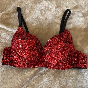 Red and black sequins bra